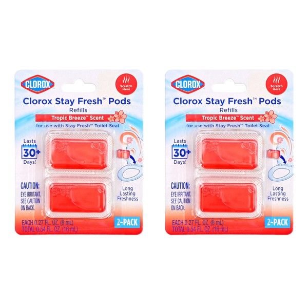 Clorox Stay Fresh Pods - Tropic Breeze Air Freshener and Odor Eliminator for Stay Fresh Toilet Seat, Orange, (4-Piece)