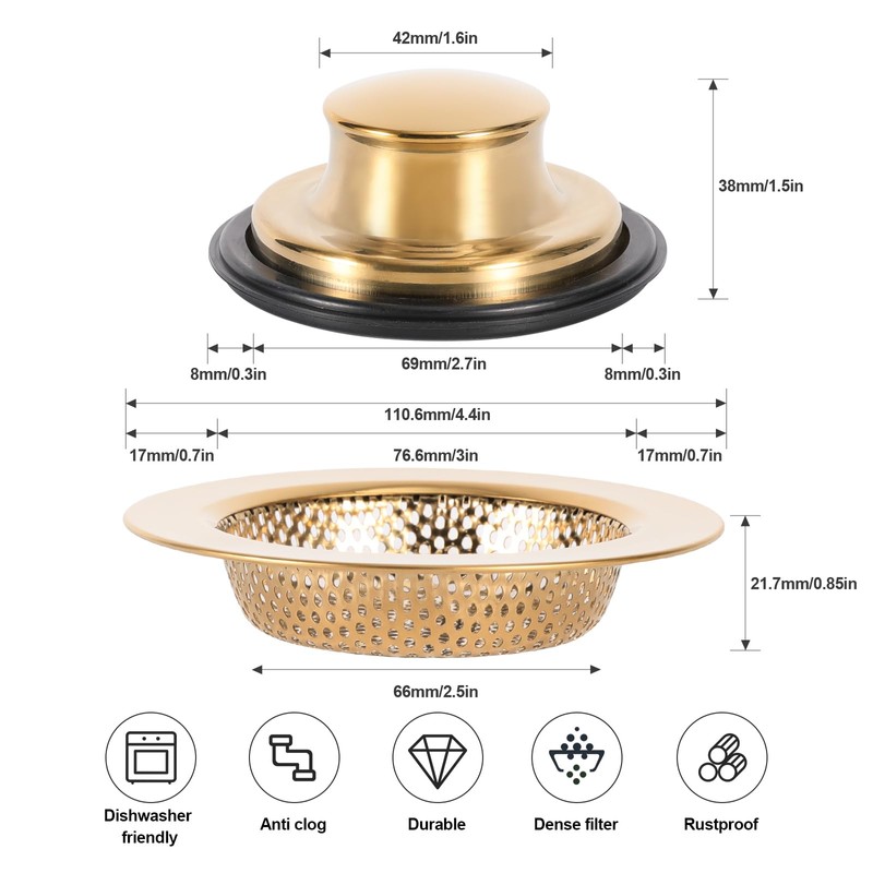 RQYEKDO Kitchen Sink Strainers Sink Stopper Kits, Stainless Steel Sink