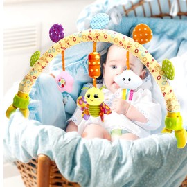 Caterbee Travel Arch Bassinet Toys for Infant & Toddlers, Baby Crib Stroller Accessory & Pram Activity Bar Toy for Senses and Motor Skills Development Indoor and Outdoor