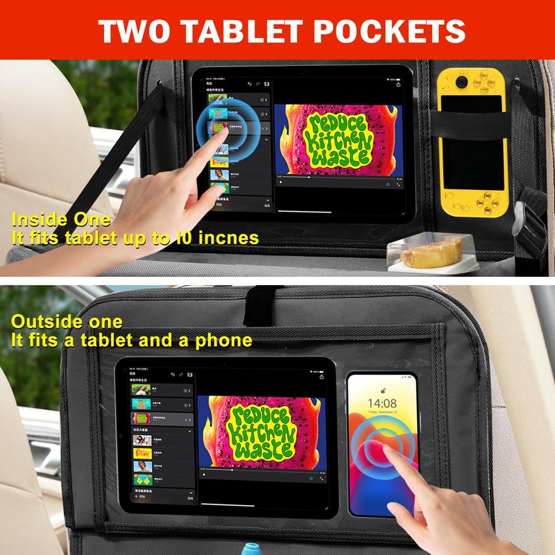 Zecirl 2Pack Car Backseat Organizer with Foldable Table Tray,6 Storage