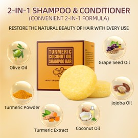 Shampoo Bar Ginger Hair Shampoo Bar, 2-in-1 Shampoo and Conditioner for Hair with Coconut Oil, Shampoo Soap for Hair Care, Cleansing & Moisturizing, 120g (2 Bars)