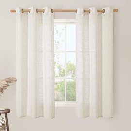 LAMIT Sheer Linen Curtains 63 inches Length, Light Filtering Panels Bronze Grommet Linen Textured Neutral Drapes for Kitchen/Bedroom, Natural, 2 Panels, 34 x 63 Inch