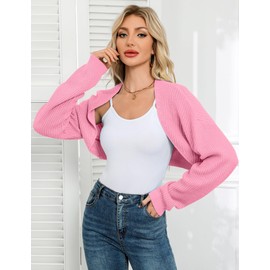 Womens 2025 Cropped Cardigans Sweater Long Sleeve Open Front Ribbed Knit Bolero Shrug Cute Pink Y2K Tops Drop Shoulder Fall Clothes 2025