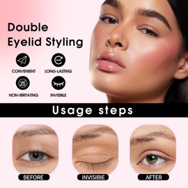 Augenlid Stripes Unsichtbar 4 Typen 1248PCS,Dschlupflider Stripes Unsichtbar Kit Mit Y-Förmiger Gabel & Clip,Unsichtbare Wasserfeste Augenaufkleber Für Monolid Und Wimpernverlängerungen(LS-1248P)
