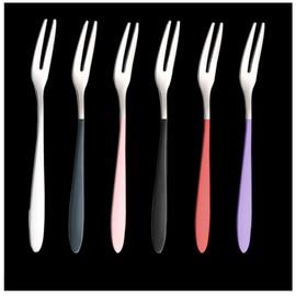 GEFAEJIFO Mini Fruit Forks, Stainless Steel, Set of 6, Multicoloured, Dessert Forks