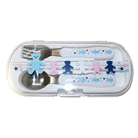SMILISH Cutlery Set (Chopsticks, Spoon, Fork with Name Sticker) ABC Bear Pattern, Made in Japan