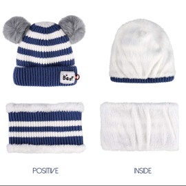 MaoXinTek Baby Hat Beautiful Winter Warm Knitted Hat with Scarf for Toddlers Girls Boys 3-24 Months Blue