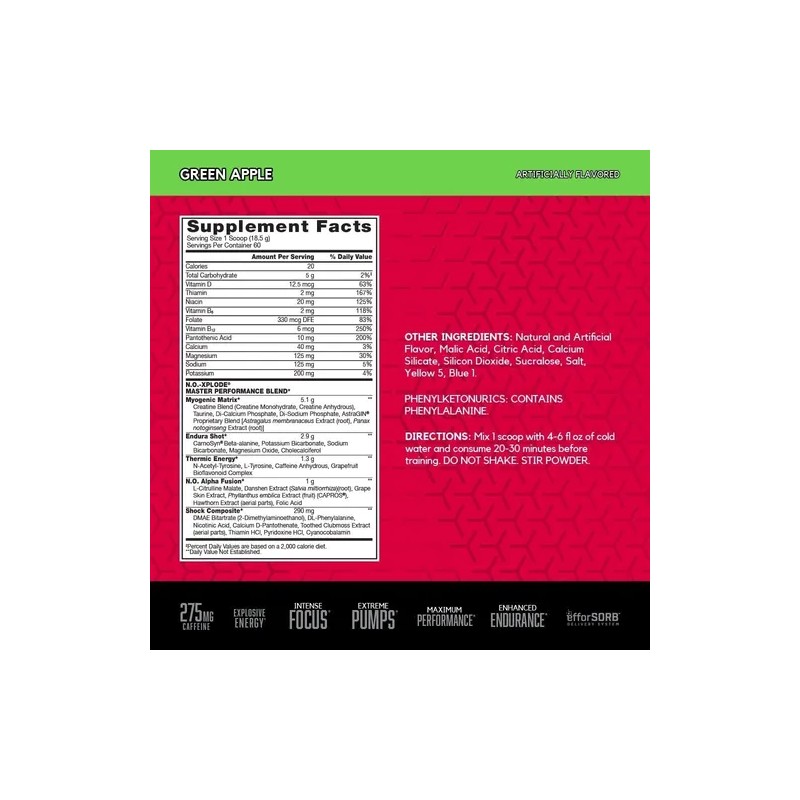 Pre Entreno Bsn No Xplode 60 Servicios Sabor Green Apple