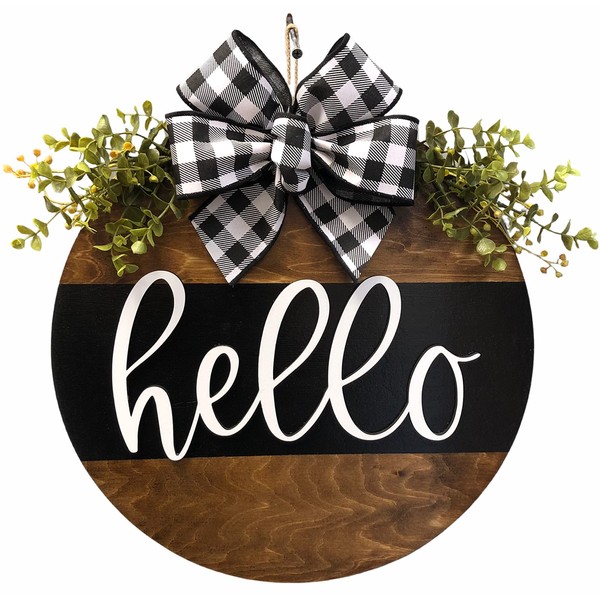 Hello Wreath with Stripe for Front Door Year Round Hanger