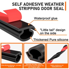 50ft Weather Stripping Door Seal Strip,Self-Adhesive Door Weather Stripping Seal Strip,D Shaped Soundproofing Frame Insulation Tape,Door Sealing Strip for Door Frame/Window (Black, 2/5" W x 3/10" T)