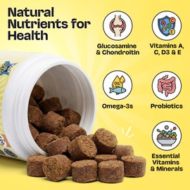 Rockstar Pet Supplements Multivitamin Soft Chews for Dogs | Beef Flavour | Daily Hip & Joint, Skin & Coat, Gut Health Support with Glucosamine, Probiotics, Vitamins & Omega-3 | All-in-One Supplement.