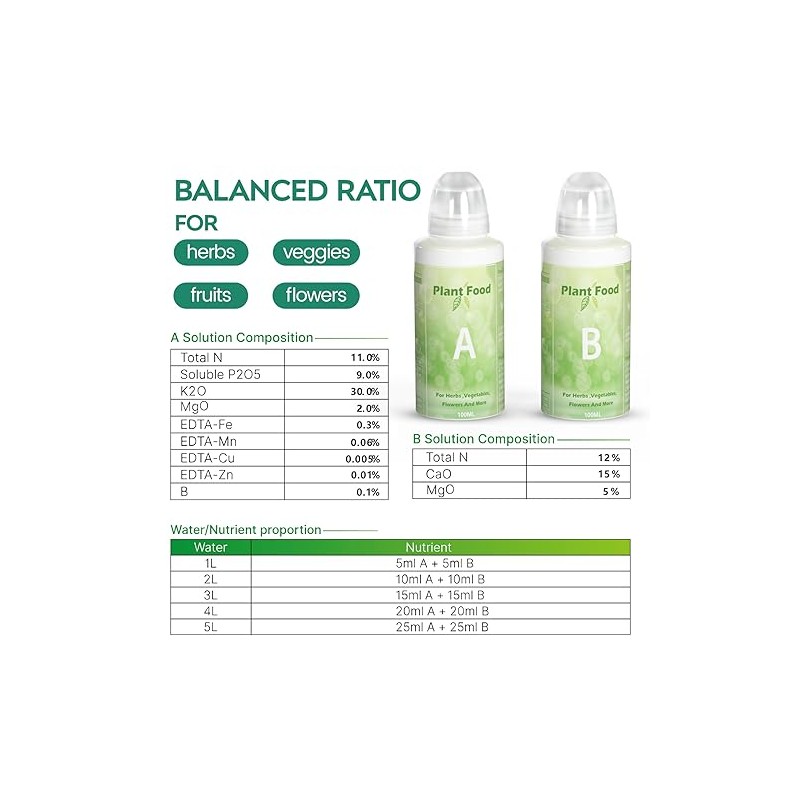 Plant Food A & B Hydroponics Nutrients, Indoor Plant Fertilizer
