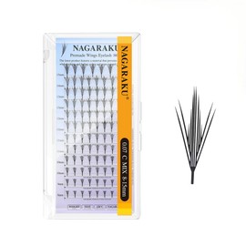 NAGARAKU Premade Wings Eyelash Extensions Air Series Comic Style Manga Anime Individual Lashes Volume Soft Black Flat Root Spikes Fans Eyelashes DIY Clusters Lash Salon -0.07 C Curl 11mm