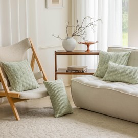 Home Brilliant Green Cushion Covers Supersoft, Striped Corduroy Cushions for Couch Sofa Bed, Decorative Durable Cushion Covers 18x18 Set of 2, Light Green, 45cm