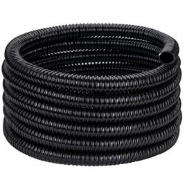 Pond Tubing ID 1/2” × 20ft Black Corrugated Flexible Reinforced Waterfall Pond Tube Sump Pump Hose, Non-toxic & Kinkproof (20 ft, 1/2" ID)
