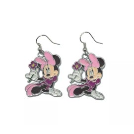 Minnie Mouse With Flower Charm French Wire Earrings