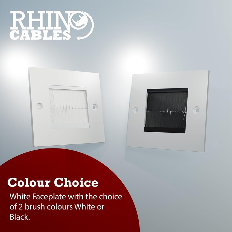 rhinocables Single Gang White Brush Plate Faceplate for Wall-Mounted Installation