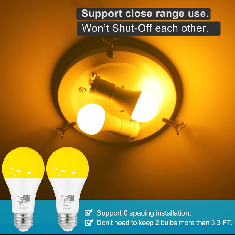 Qualilux Dusk to Dawn Bug Light Bulbs Outdoor, 1900K Amber