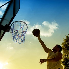 Yyiwhmy Basketball Net Replacement Heavy Duty,Resin Material, Anti-Rust Use Indoor Outdoor Standard 12-Ring Basketball Hoop（Bule）