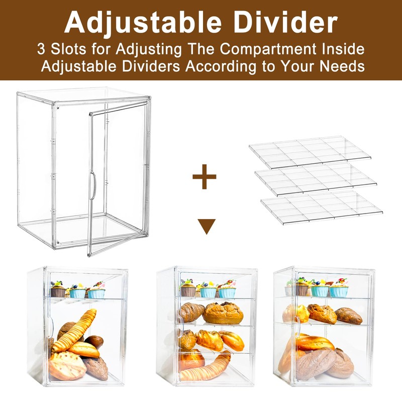 FQDGTFA Pastry Display Case 4 Layers Large Adjustable Bread Box
