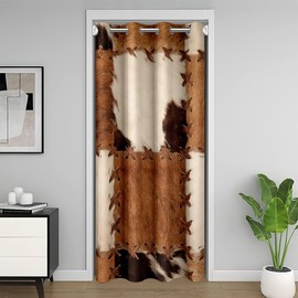Cow Fur Door Curtains for Window Bedroom, Patchwork Hide Print Insulated Thermal Curtains, Cow Spots Doorway Curtain, Western Cowboy Cowgirl Closet Cover, Brown White 34"W X 80"L