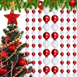 Huwena 4 Pieces Christmas Acrylic Garland 10 ft Christmas Bead Garland for Tree Fireplace DIY Ornament Holiday Party Indoor Wedding Decorations(Red, White)