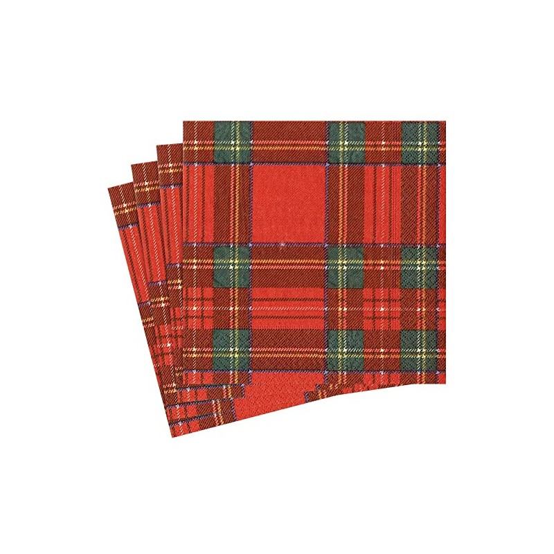 Caspari - Plaid Party Napkins, Red and Green, (Pack of