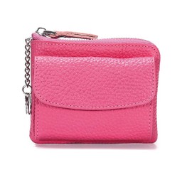 Yocipa Genuine Leather Compact Wallet, Women's Coin Purse with Key Holder, Thin Mini Wallet, Stylish, Multi-functional Card Case, Key Chain, Wallet Leather, Lightweight, rose red