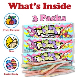Easter Candy SourPunch Straws, 9.6 oz Easter Candy Bulk, Variety Pack 4 Assorted Fruit Flavors, Chewy Sour Sticks for Kids, Pastel Colored Egg Hunt Candy, Basket Fillers