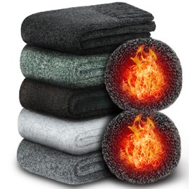 HORADON Men's Socks, Winter Thick, Extra Thick Back Pile, Extreme Temperature 38°C, Reinforced Heel Toe, Sweat Absorbent, Antibacterial, Deodorizing, Warm, Stretchy, Durable, Heat Retention, 9.4 -