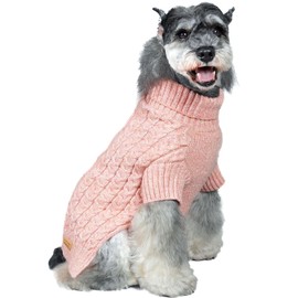 KYEESE Dog Sweater Warm Dog Clothes Long Sleeve Dog Coats Comfy Dog Sweater for Small Medium Dog Turtleneck Classic Cable Knit Dog Sweater for Cold Weather, Pink, X-Large