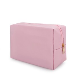 DOB SECHS PU Leather Cosmetic Bag Portable Toiletry Bag for Daily Use Cosmetic Organizer Water-resistant Make up Organizer Light Weight Travel Makeup Bag Cosmetic Pouch (Pink, L)