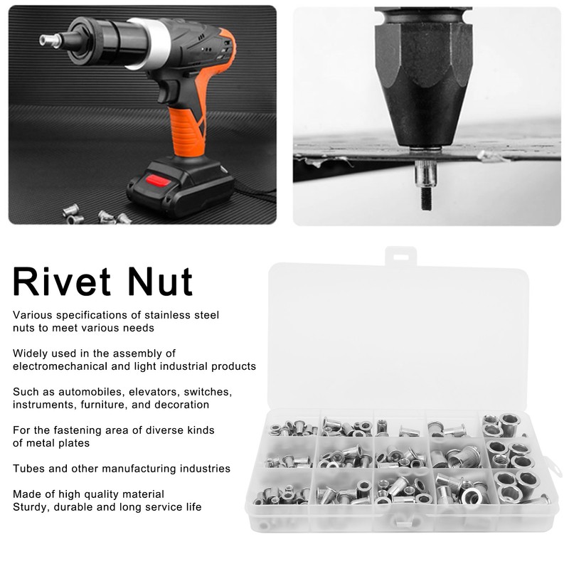 150PCS Stainless Steel Vertical Grain Rivet Insert Nut Set M3/M4/M5/M6/M8