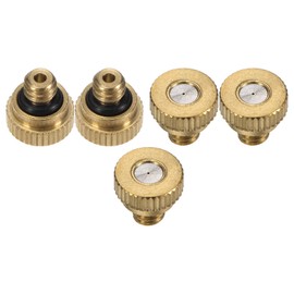M METERXITY 5-Pack Brass Misting Nozzle, 0.016" 0.4mm Orifice 10/24 UNC O-Ring Replacement Mister Nozzles Plug Mister Heads for Garden Patio Outdoor Cooling System Low-Pressure Atomizing