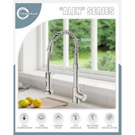 Kitchen Faucet, Commercial Kitchen Sink Faucets with Pull Down Sprayer, Stainless Steel Faucets for Kitchen Sinks, Dual Function Spray Head, Single Handle Spring Kitchen Faucets -Brushed Nickel