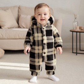 MAHUAOYIXI Toddler Outfits Infant Baby Boys Girls Long Sleeve Hooded Romper Stripes/Butterfly/Solid Color Snowsuit Winter Fuzzy Jumpsuit for Newborn Clothes (Coffee, 9-12 Months)