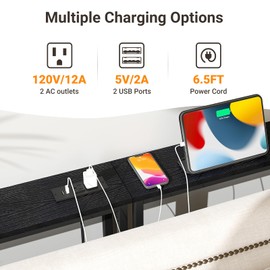 ELYKEN 2 Pack 5.9" Narrow Console Sofa Table with Power Outlets, Total 78.8” Long Behind Couch Table with Charge Station and 5.9’ Extension Cord for Living Room, 5.9" D x 78.8”W x 29.5”H, Black