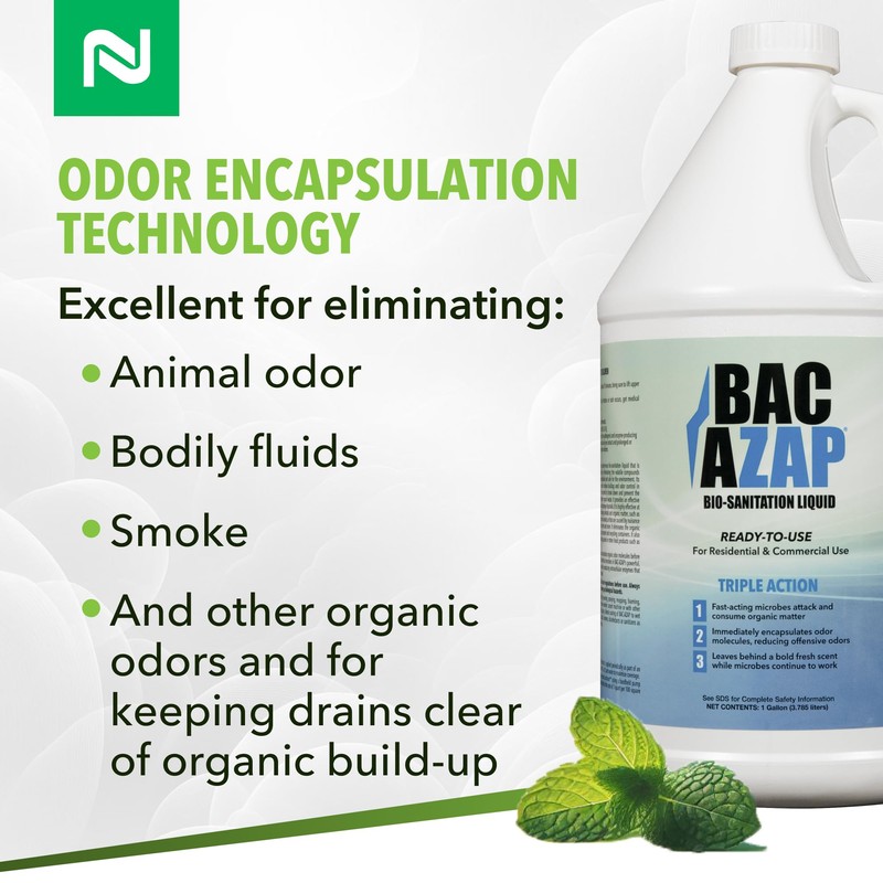 Nisus Bac-Azap Odor Eliminator, Ready-to-Use Bio-Sanitization Liquid, Neutralizes Organic Waste