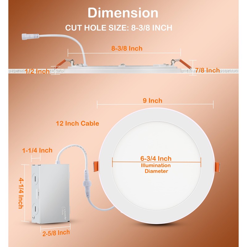 CLOUDY BAY [6 Pack] 8 Inch 5CCT LED Recessed Ceiling