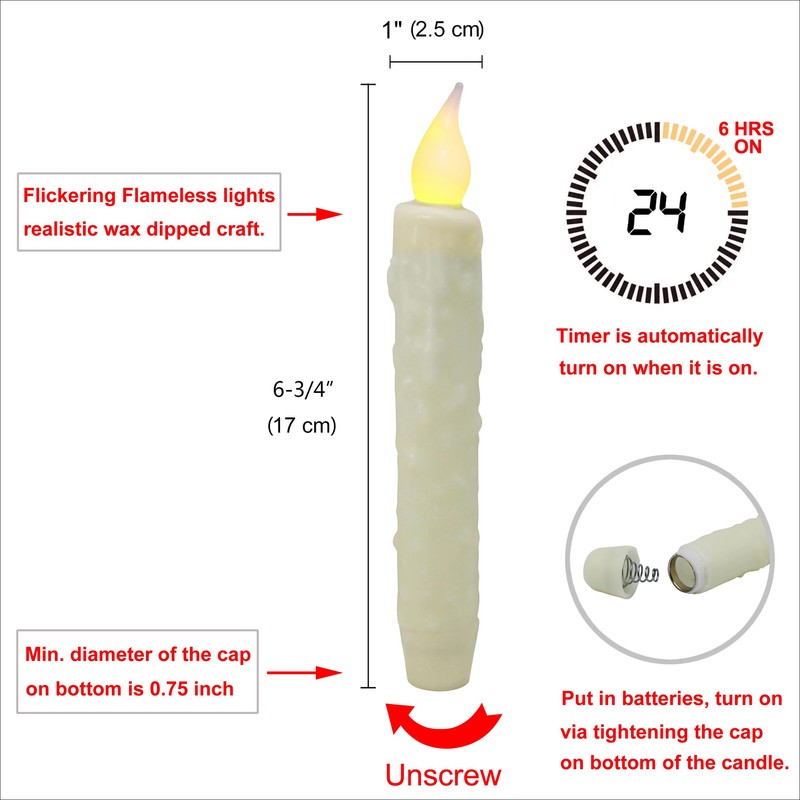 CVHOMEDECO. Real Wax Hand Dipped Battery Operated LED Timer Taper