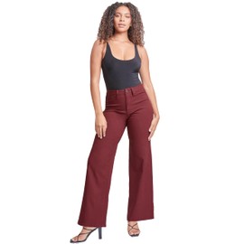 YMI Women's Hyperstretch Forever Color High Rise Wide Leg Pants, Dark Wine, XL
