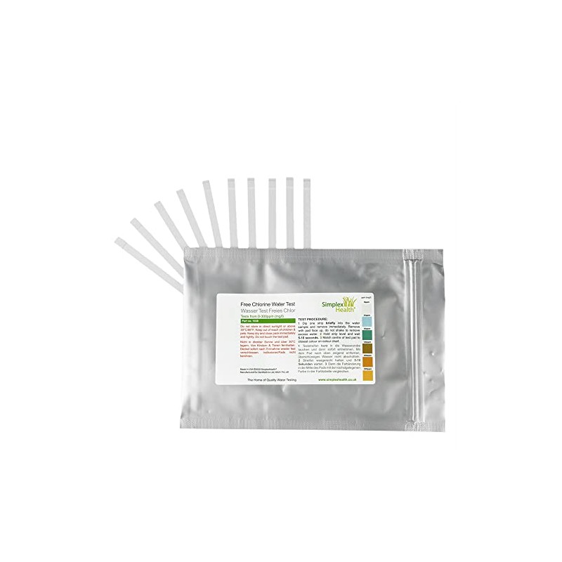 Free Chlorine Water Test Strips 0-300ppm (10 Strips)
