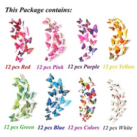 96 Pcs 3D Colorful Butterfly Wall Stickers,Removable Mural Stickers,DIY Decor, Home Decoration for Bedroom/Livingroom/Bathroom,Kids/Girl/Baby Bedroom Decor,Wedding/Birthday Party/Party Decor.