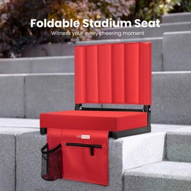 VIVOHOME Portable Stadium Seat for Bleachers with Back Support, Folding Bleacher Chair with Cup Holder and Shoulder Strap Red