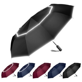 ZUOYOUZ Windproof Travel Umbrella,10 Ribs Folding,Lightweight,Sturdy,Strong and Automatic Vented Double Canopy Easy Automatic Open/Close Reflective Strip Umbrella for Men & Women