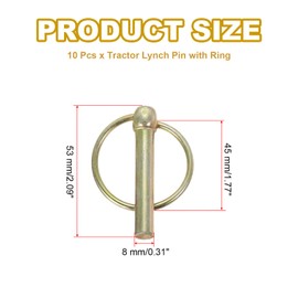PATIKIL 5/16"x1-3/4" Heavy Duty Lynch Pin Assortment Kit, 10 Pcs 3 Point Round Linch Lock Pins Clips for Tractors Trailer Farm Trucks Mowers, Rose Gold(M8x45mm)