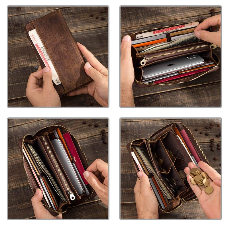 Contacts Men's Long Wallet, Round Zipper, Leather, Coin Purse, Made