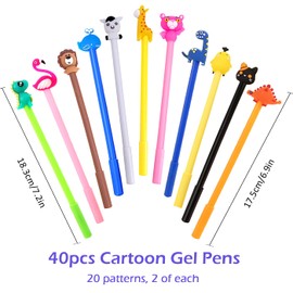 40Pcs Cartoon Black Gel Pens for Kids,Cartoon Cute Animal Gel Pens,0.5mm Gel Ink Rollerball Pens for Girls Boys Birthday Present School Rewards Student Gift
