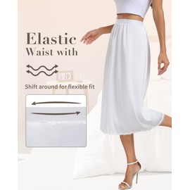 Vlazom Women's Satin Half Slips Lace Long Underskirt Soft Waist Slips for Under Dresses Long Skirt Petticoat,White,XL