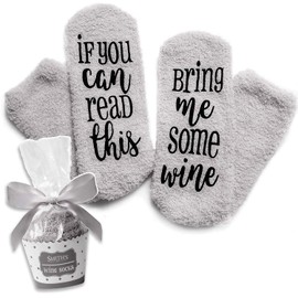 “If You Can Read This Bring Me Some Wine” Socks with Cupcake Gift Packaging by Smith's® | (Colour: Grey)